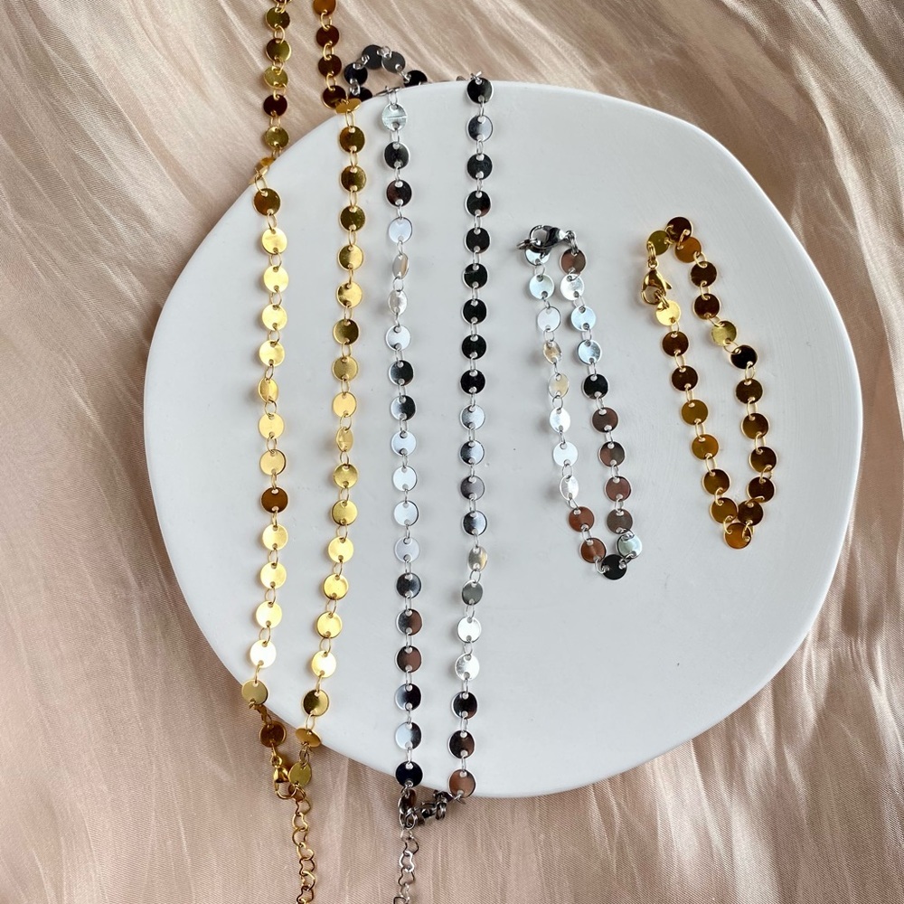Chip chian Necklace& bracelet set of two Choose gold or silver sets